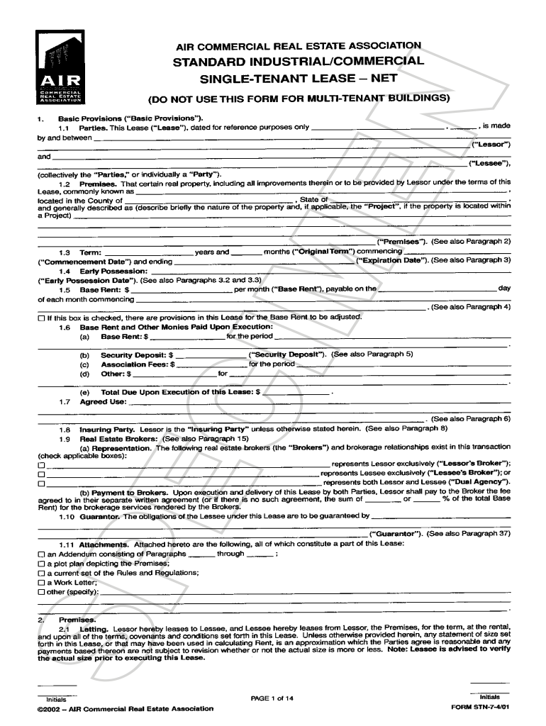 Air Commercial Lease Form PDF